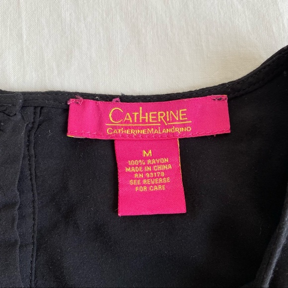 Catherine Malandrino Floral Embroidered Pink on Black Popover Dress - Picture 15 of 16